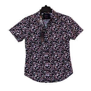 Gentlemen's Outfitters Mens Size Medium Navy Pink Short Sleeve Button-Up Shirt